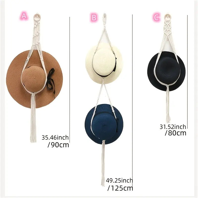 Boho Hat Organizer with Tassels for Home Decor