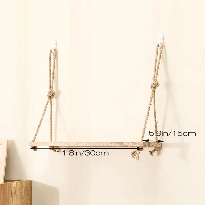 Boho Wall Hanging Shelf - Rustic Floating Shelf