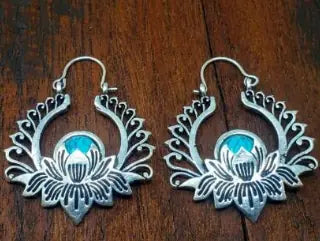 Boho Chic Lotus Flower Earrings with Turquoise