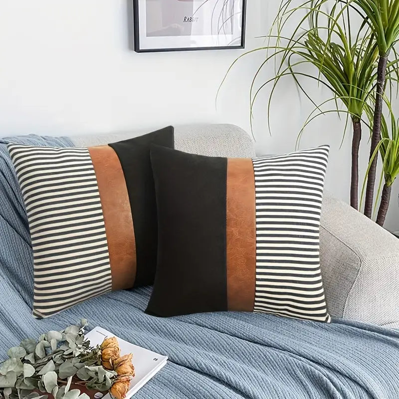 Faux Leather Stitching Pattern Pillow Case