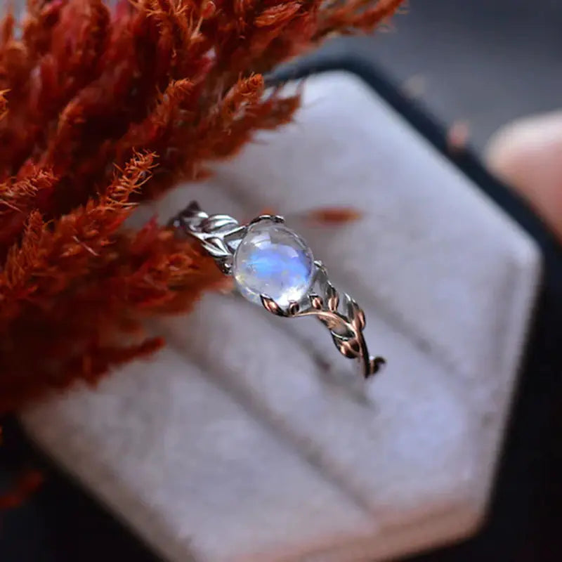Bohemian Vintage Moonstone Leaves Women's Ring