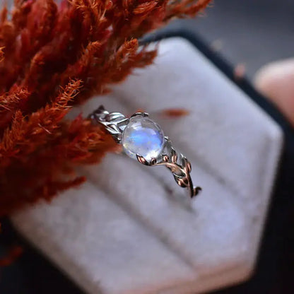 Bohemian Vintage Moonstone Leaves Women's Ring