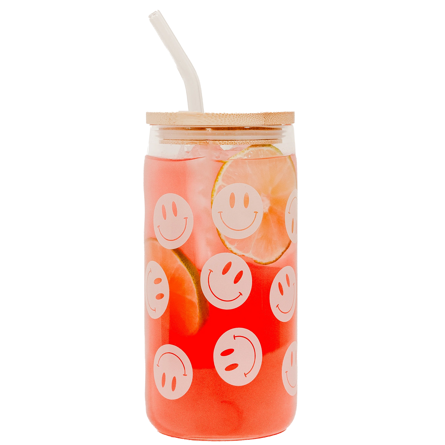 Sweet Water Decor, Cute Smiley Glass Can Tumbler With Straw 17oz Glass Tumblers