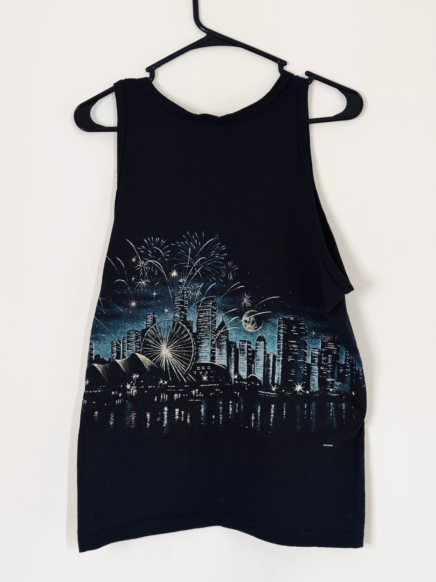 Vintage Y2K 100% Cotton Cut Off, Navy Pier Chicago Black Graffiti Graphic Tee