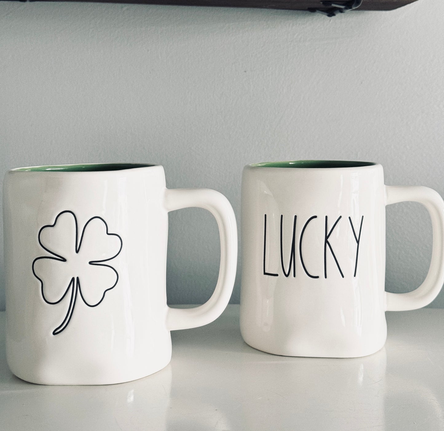 Rae Dunn by Magenta, Set of Two Lucky & Shamrock St. Patrick’s Day Inspired Mugs