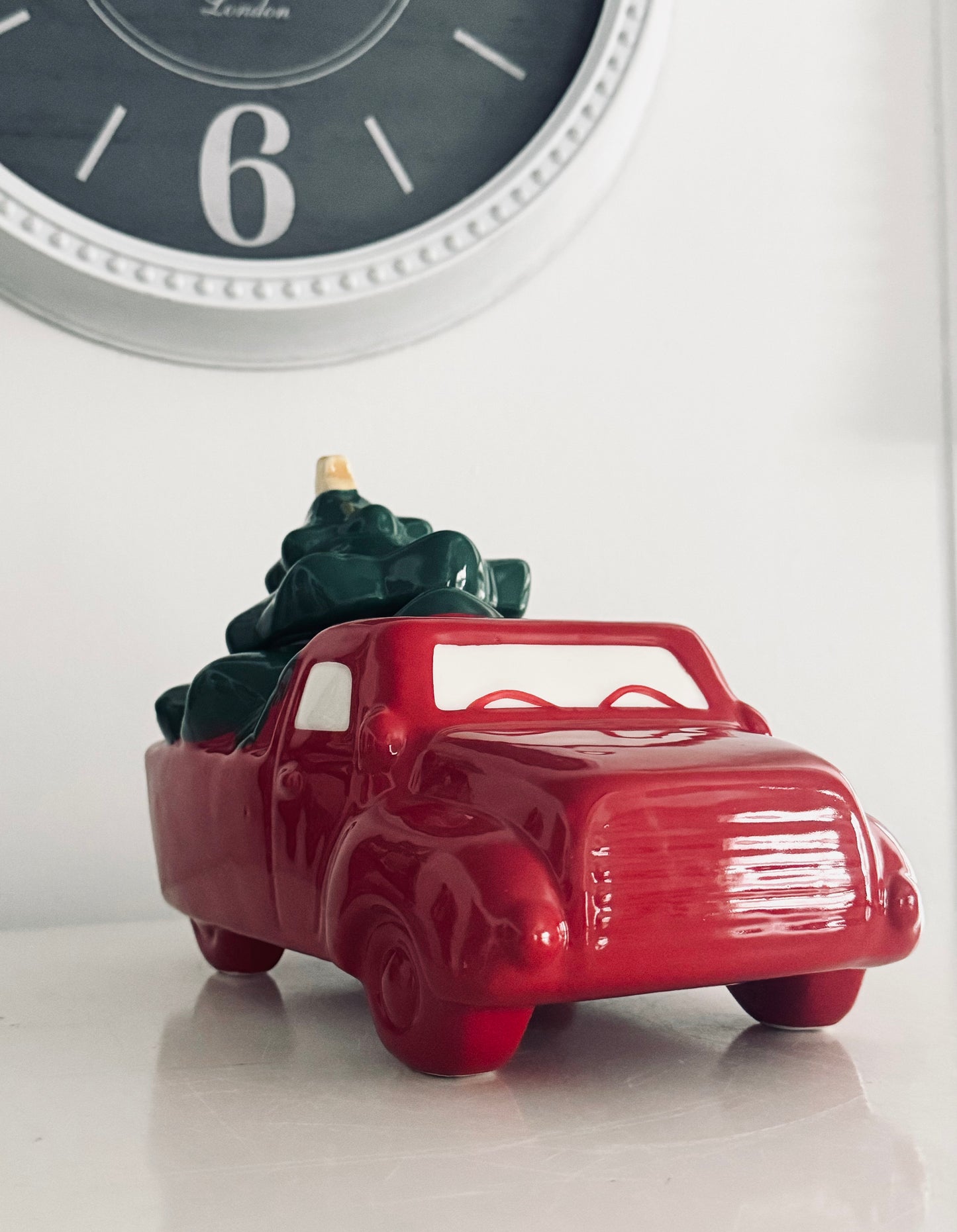 Rae Dunn by Magenta, Red Truck Carrying Christmas Tree Cookie Jar with Lid