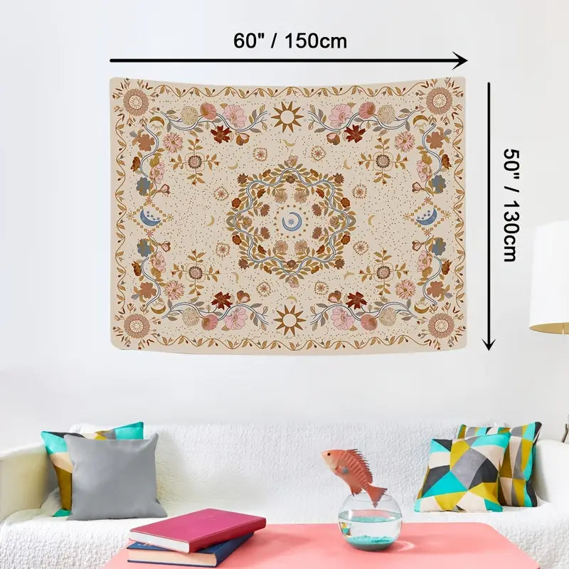 Boho Wall Hanging Tapestry - Sun Moon Stars Decor