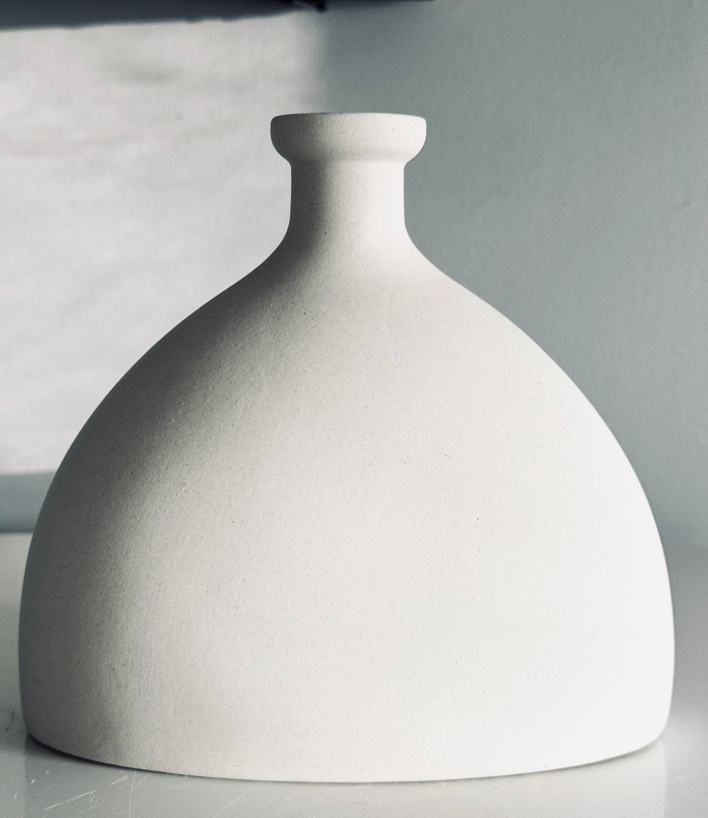 White Stoneware Flat Textured Vase, Modern