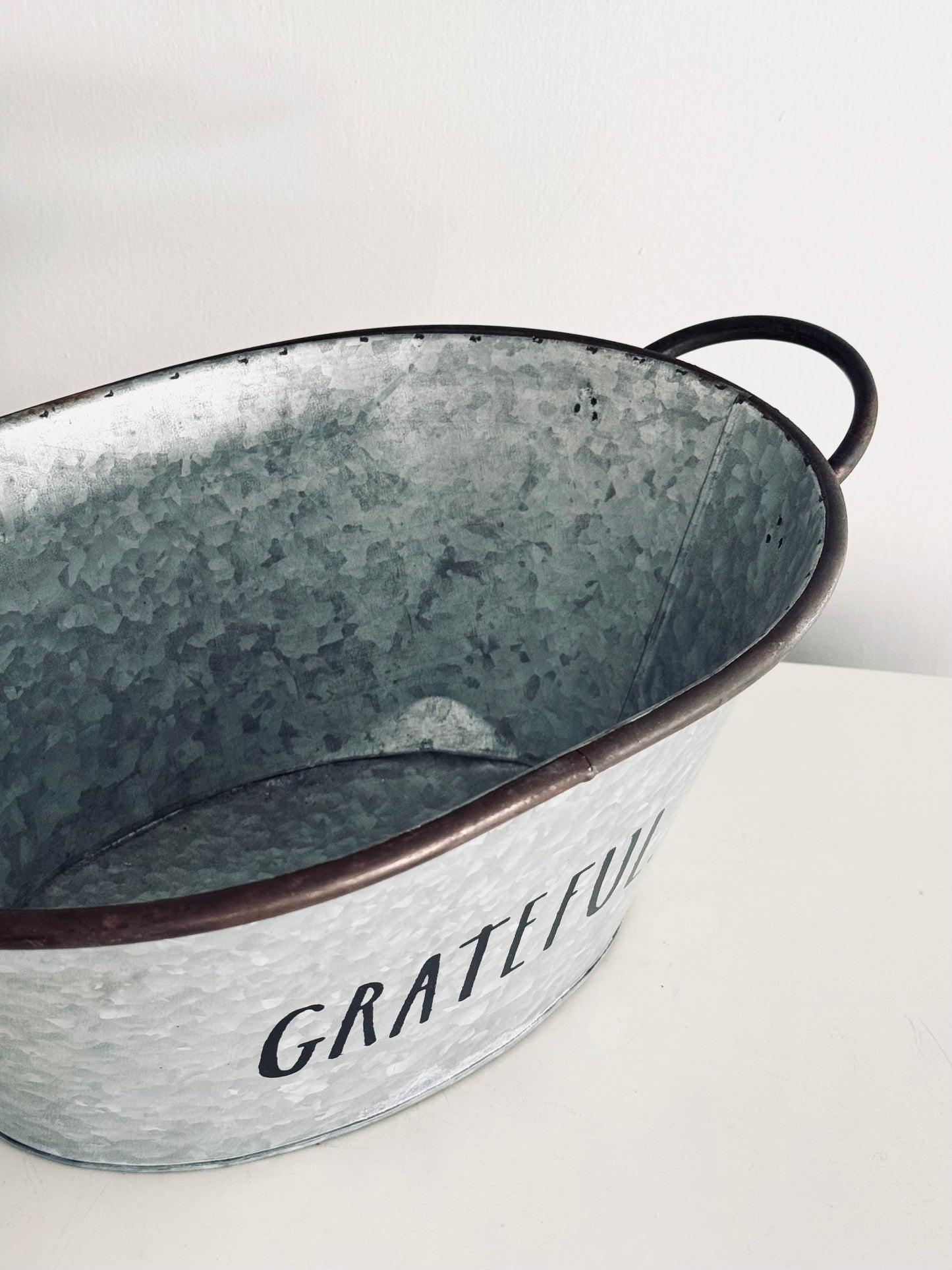 Rae Dunn by Magenta, Galvanized Tin Drink Bucket Etched Grateful, Kitchen Accent