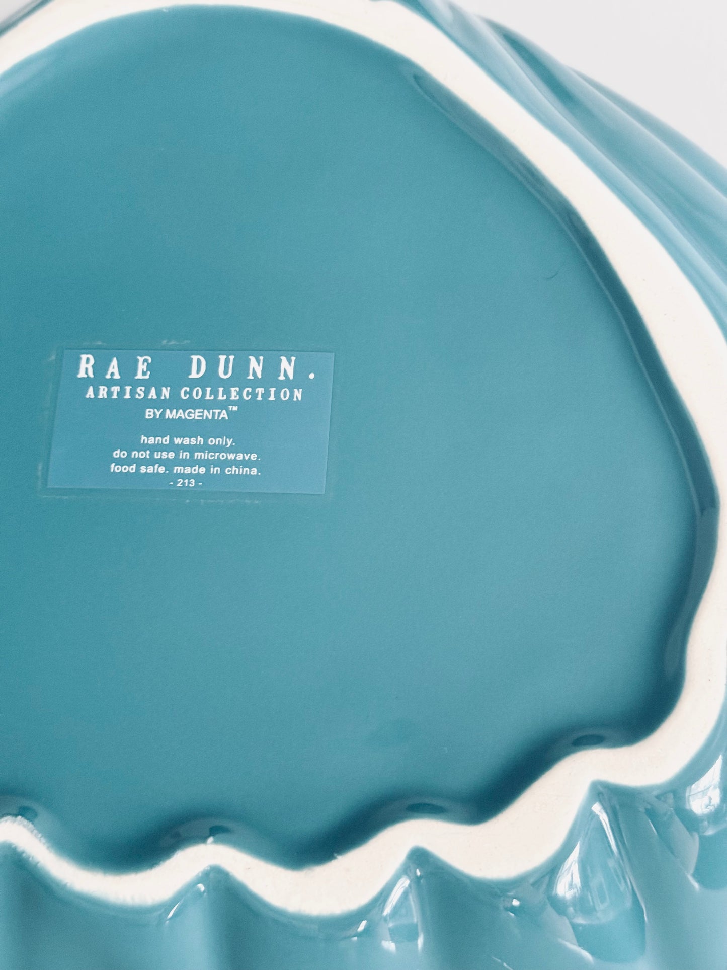 Rae Dunn by Magenta, Extra Large Teal Happy as a Clam Two Tiered Serving Bowl Dining Home