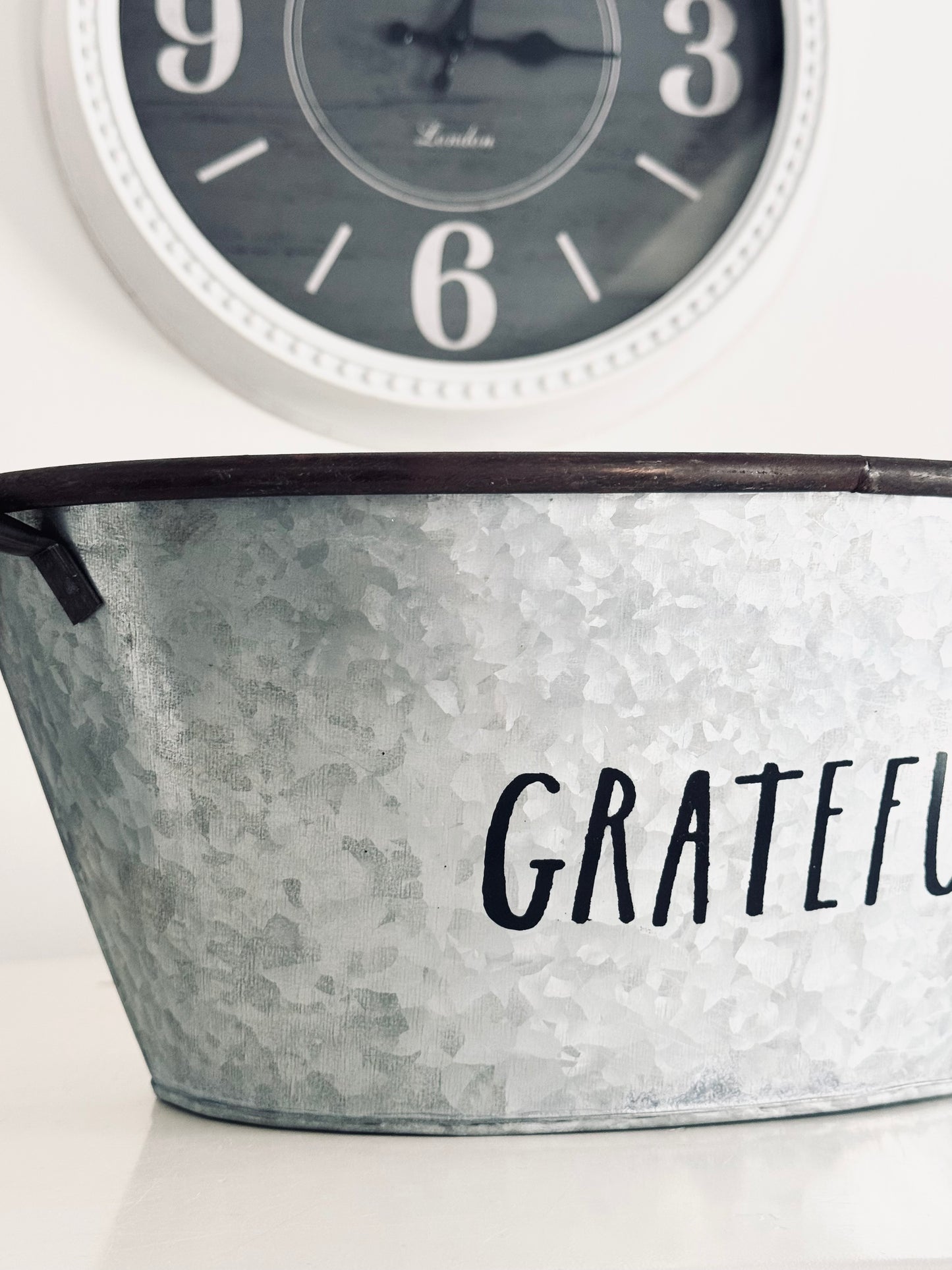 Rae Dunn by Magenta, Galvanized Tin Drink Bucket Etched Grateful, Kitchen Accent