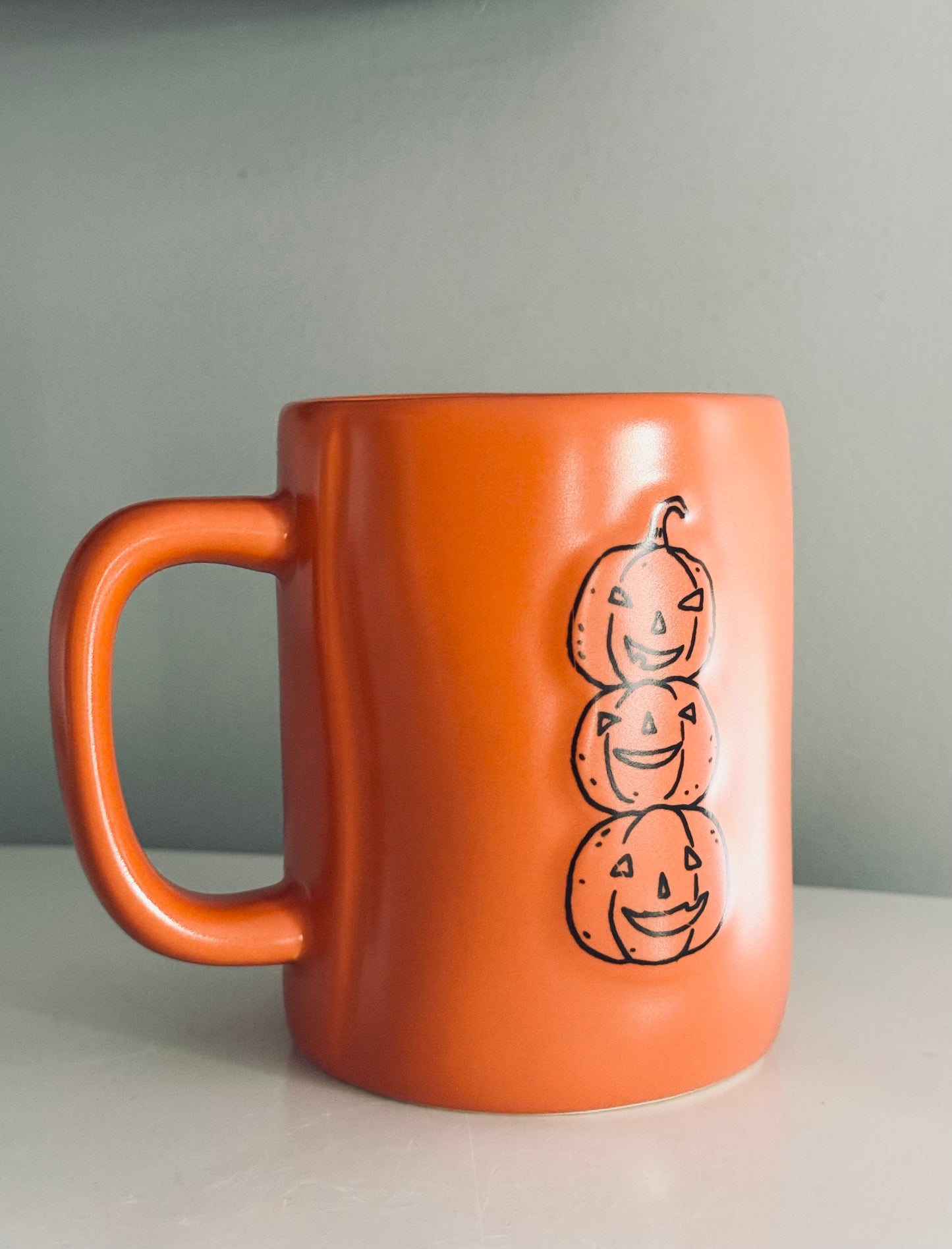 Rae Dunn by Magenta, Ceramic LL Orange Beware Double Sided Coffee Tea Mug