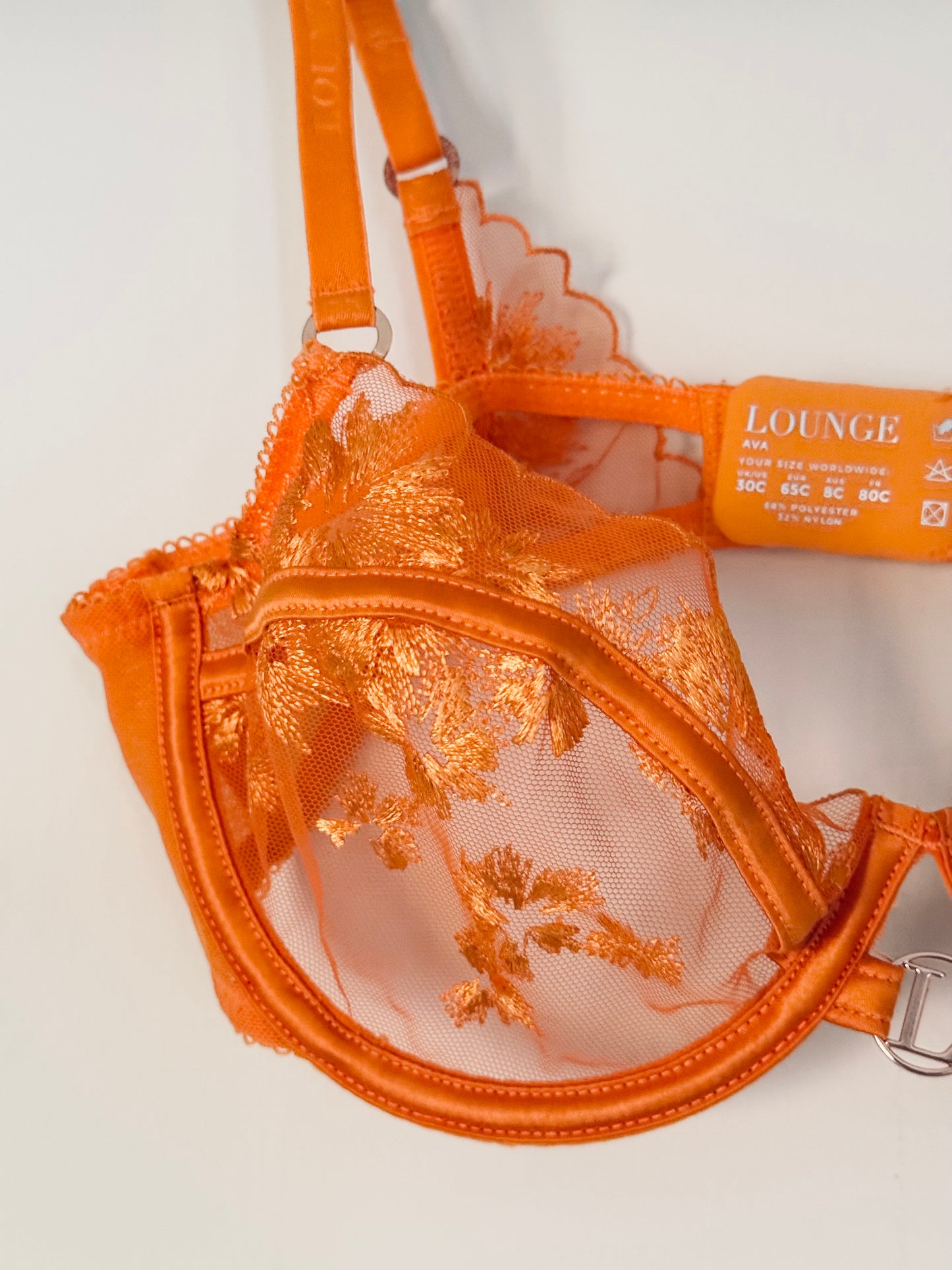 LOUNGE, Sheer Floral Balcony Bra in Orange Lingerie Lace