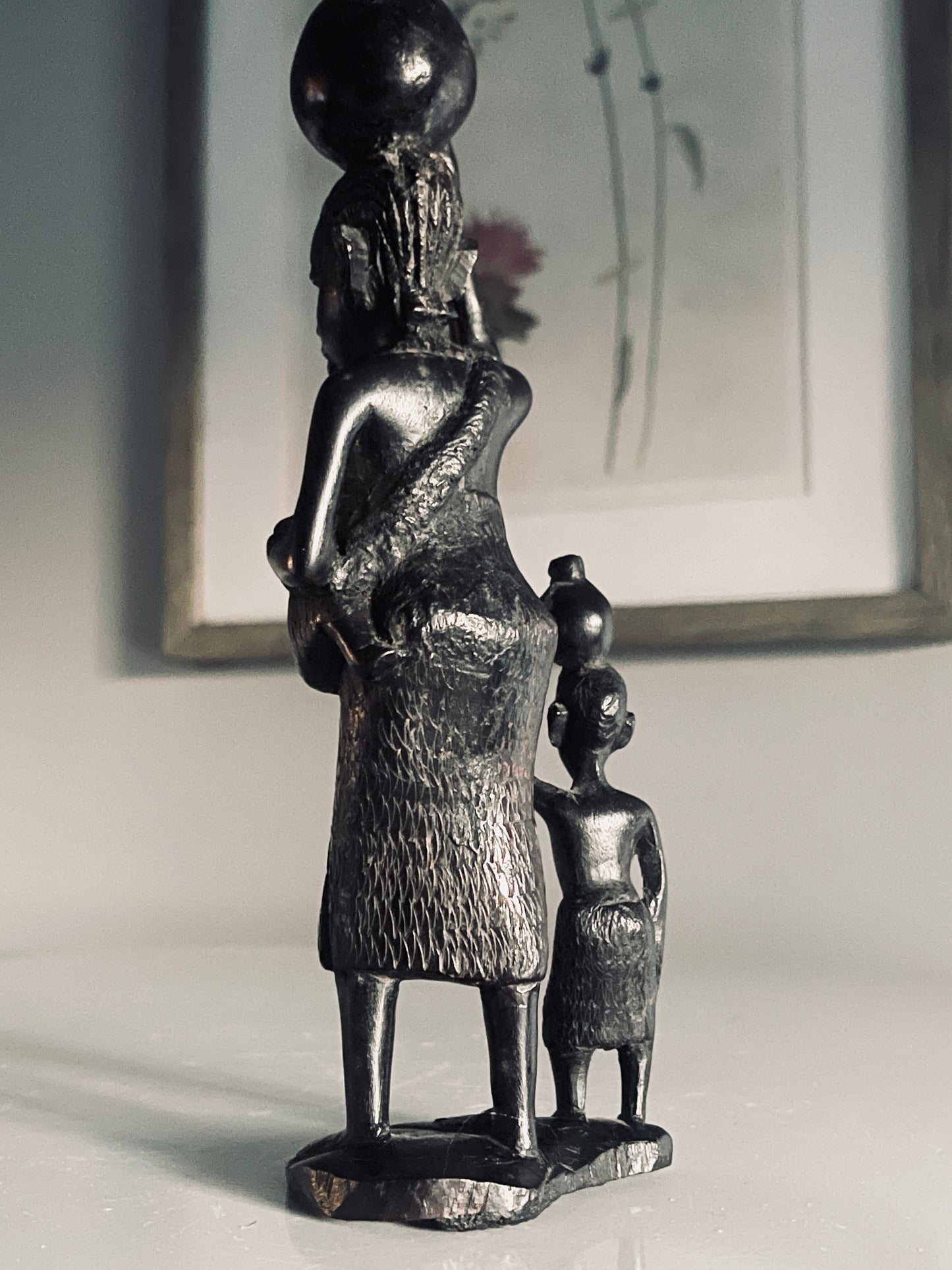 NOVICA Handmade Hardworking Mother and Child, Ebony Wood Sculpture, Black