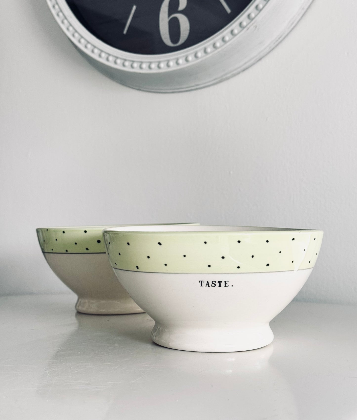 Rae Dunn by Magenta, Green Polka Dot Taste Bowl Set, Farmhouse Kitchen Accents