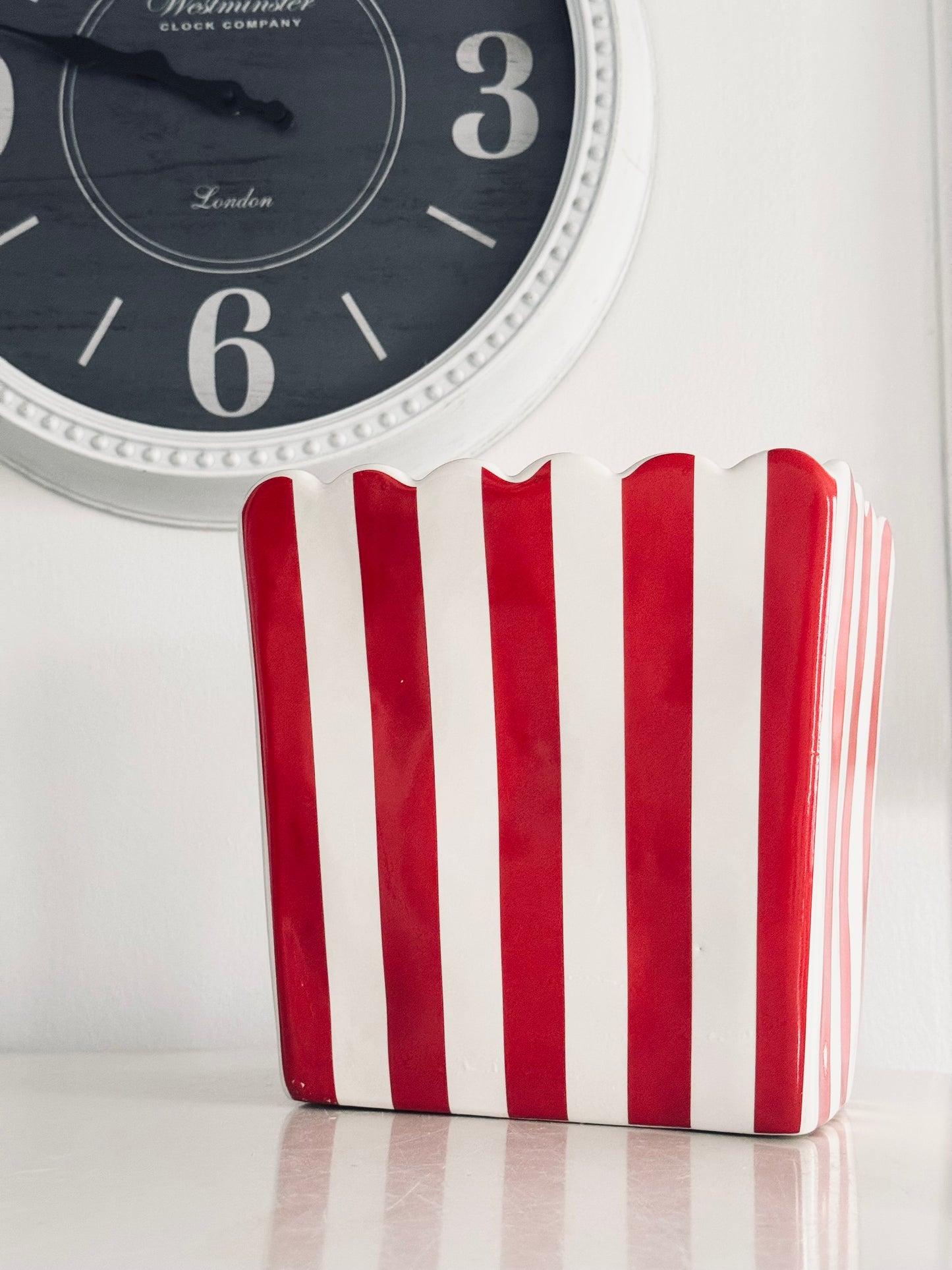 Rae Dunn by Magenta, LL Ceramic Popcorn Bucket , Red/White Striped