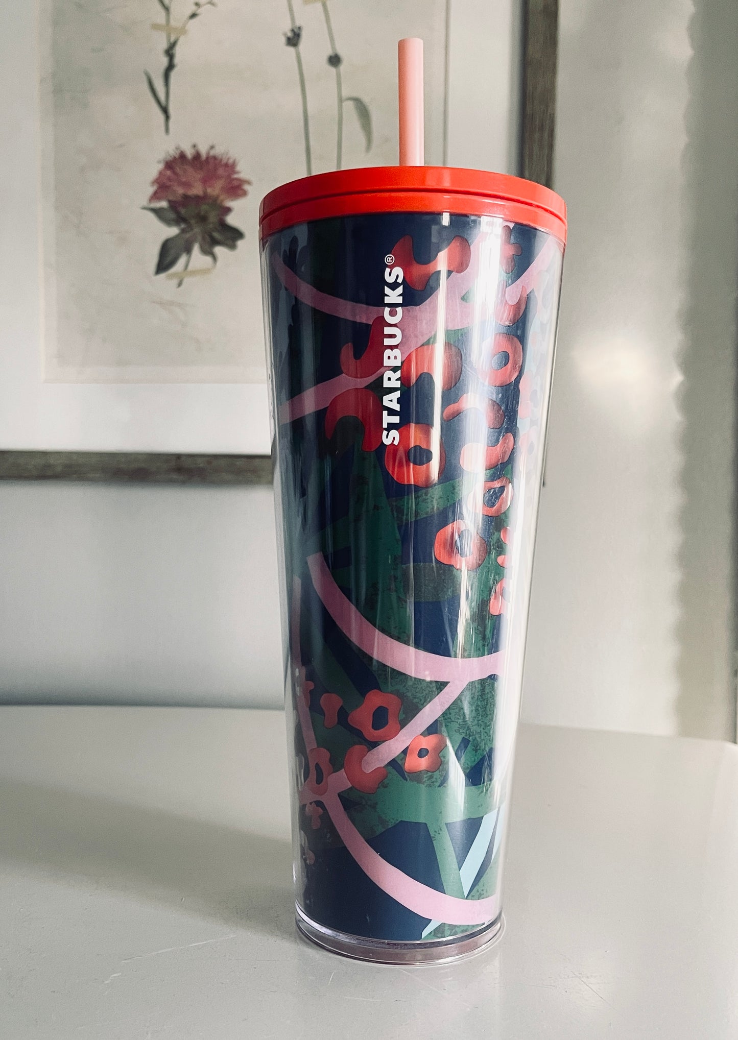 Starbucks Coffee Company, 24oz Floral Multicolor Cold Beverage Tumbler with Lid