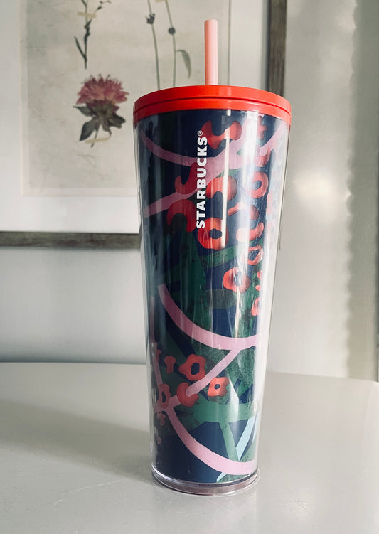 Starbucks Coffee Company, 24oz Floral Multicolor Cold Beverage Tumbler with Lid