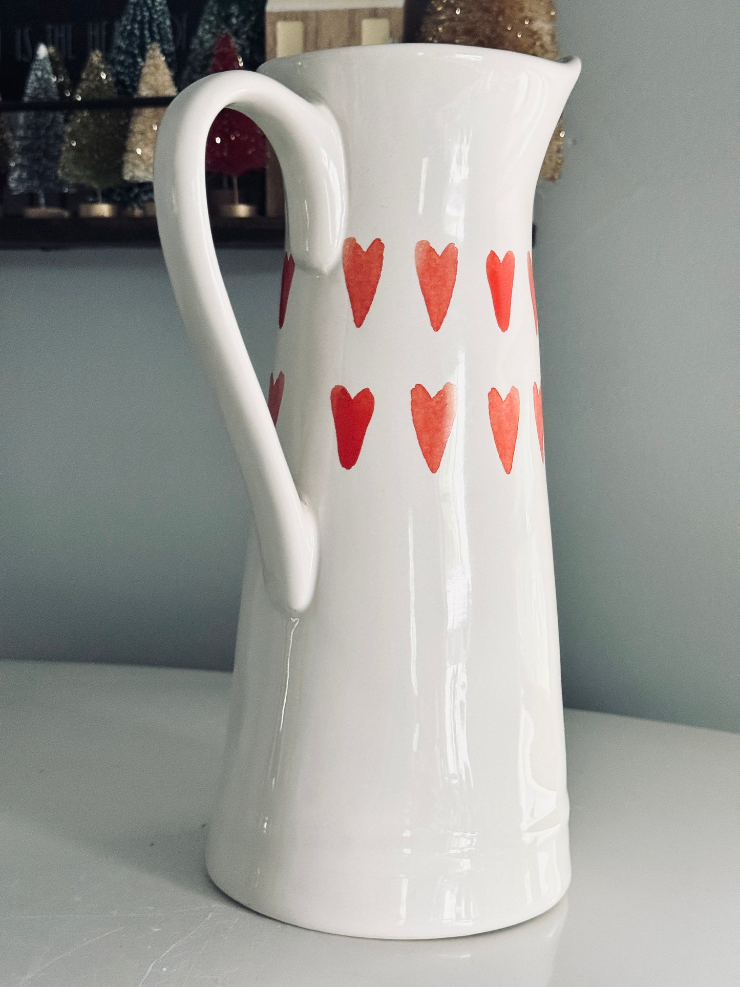 Rae Dunn by Magenta, Large Ceramic Mom To Be Cold Beverage Pitcher Carafe Etched Hearts