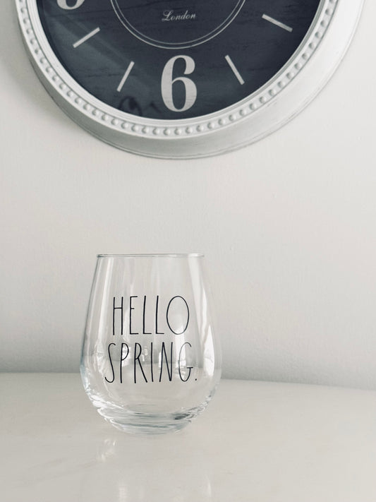 Rae Dunn by Magenta, Etched Hello Spring Wine Glass Kitchen Accents