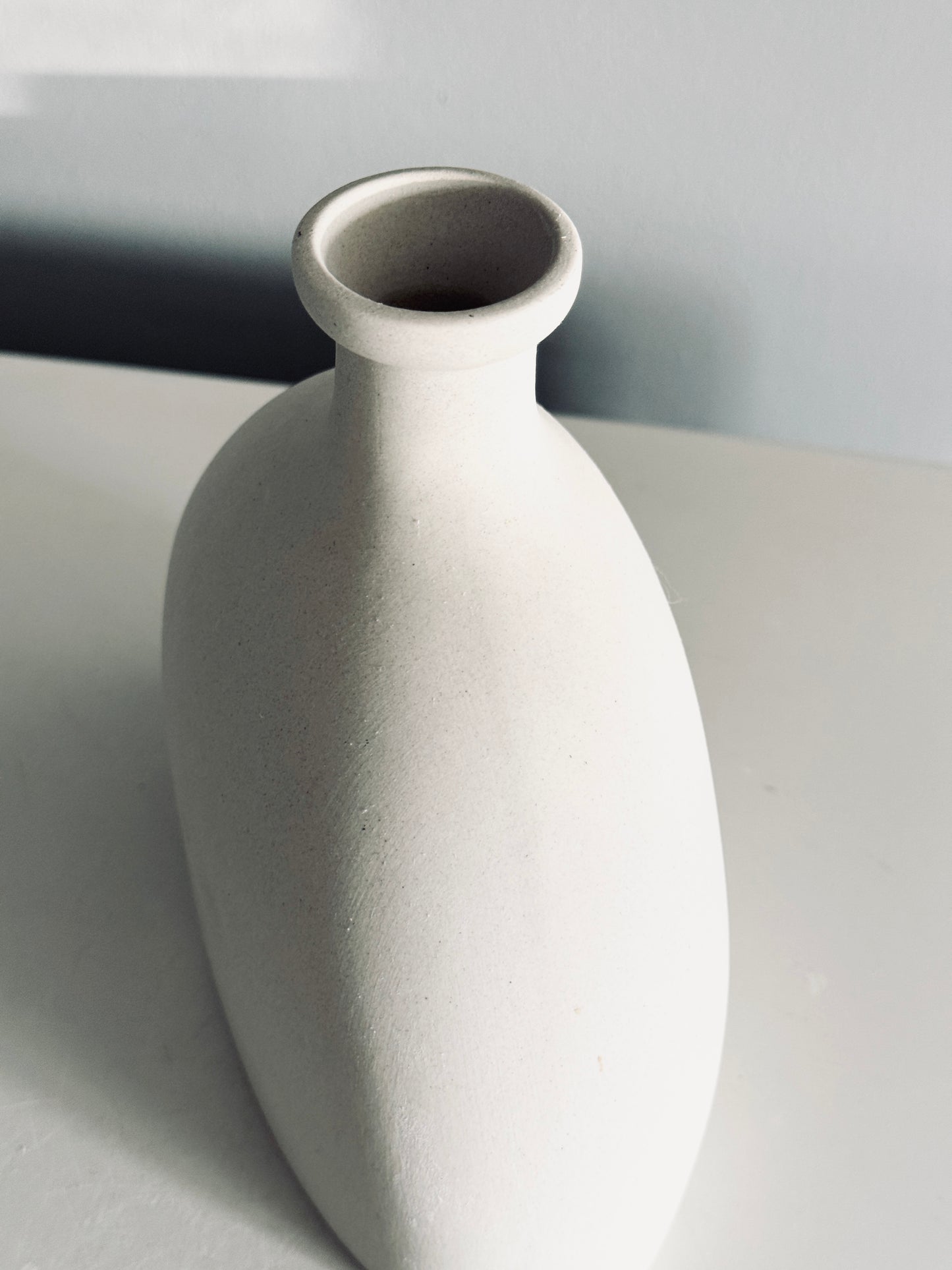 White Stoneware Flat Textured Vase, Modern