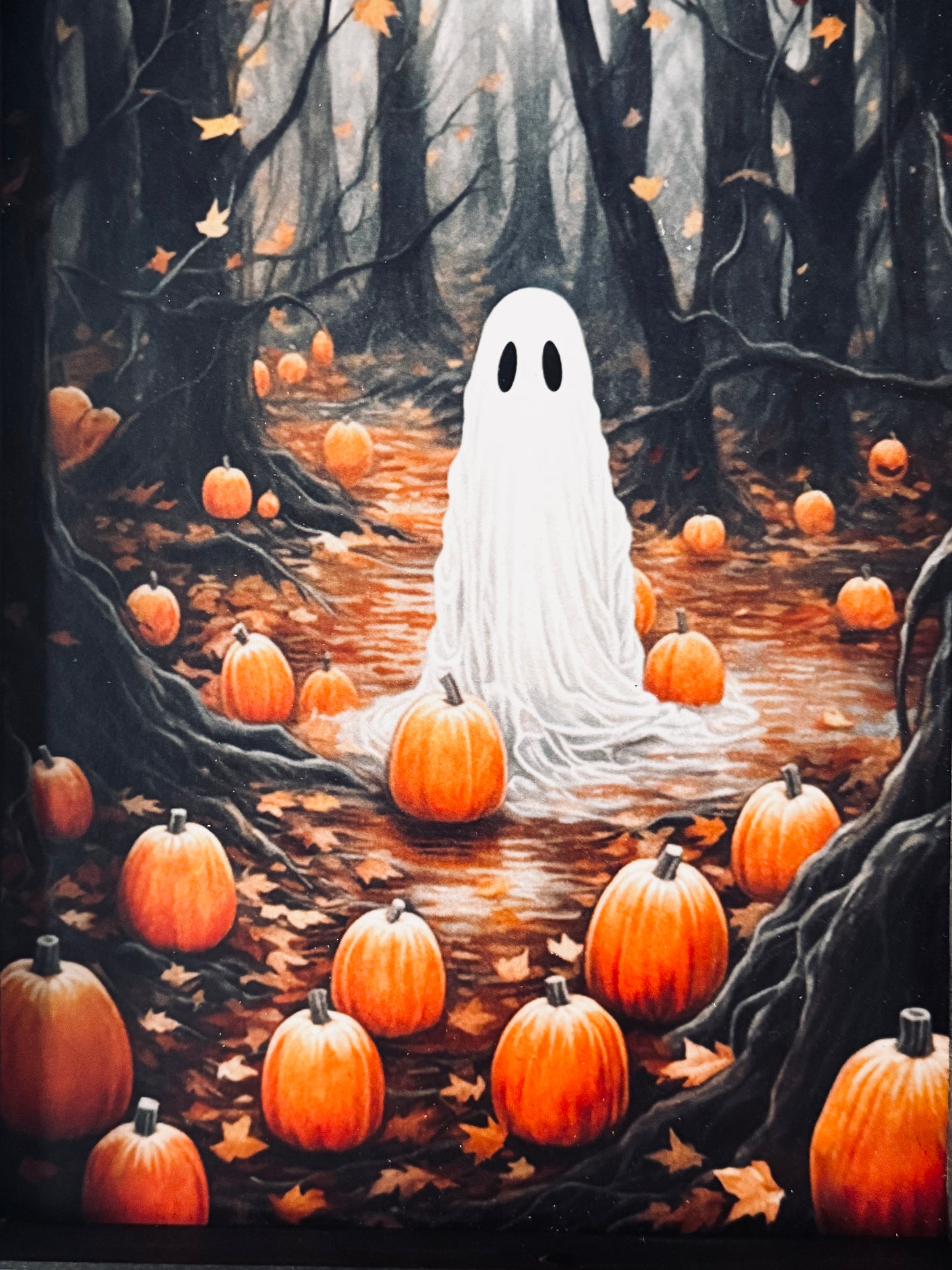 Wall Art Home Decor Framed Pictures for Wall Cute Ghost In Pumpkins Artwork