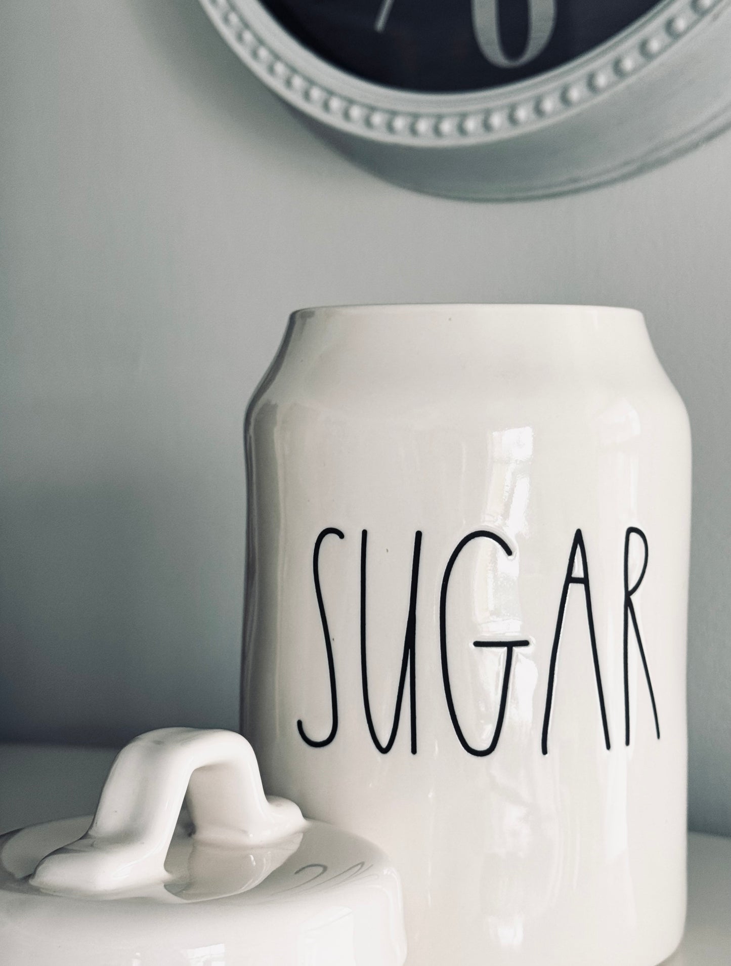 Rae Dunn by Magenta, Medium sized White Sugar Canister, Farmhouse Kitchen Storage