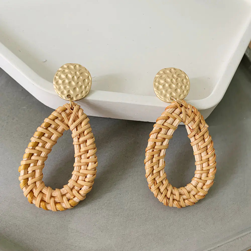 Bohemian Woven Rattan Earrings