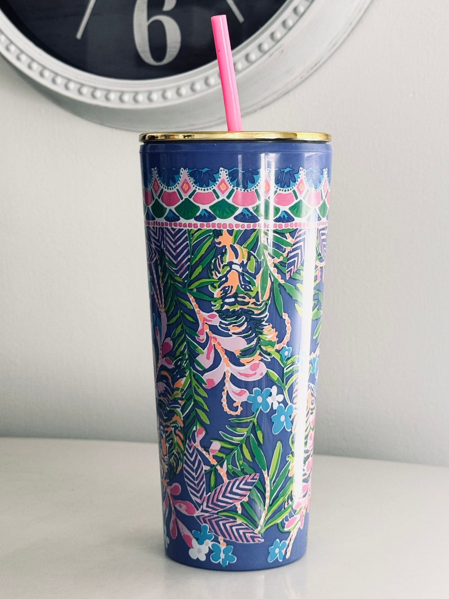 Lilly Pulitzer, Insulated Tumbler Lid & Straw 24Oz, Style How Do You Like Me Prowl