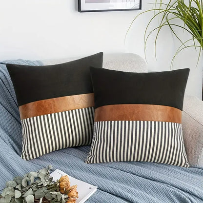 Faux Leather Stitching Pattern Pillow Case