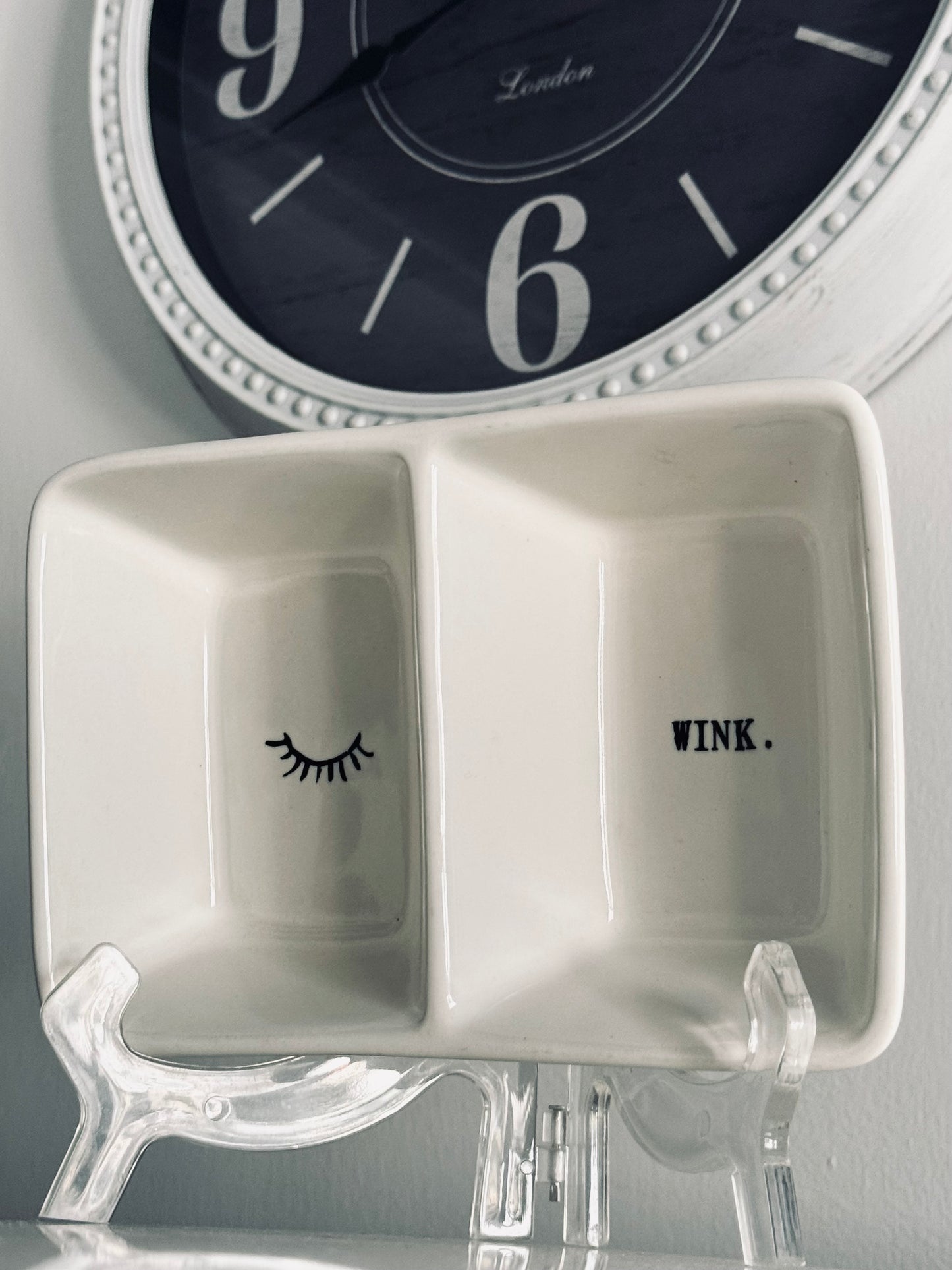 Rae Dunn by Magenta, Ceramic Etched Divided Tray Wink Eyelash Jewelry Holder