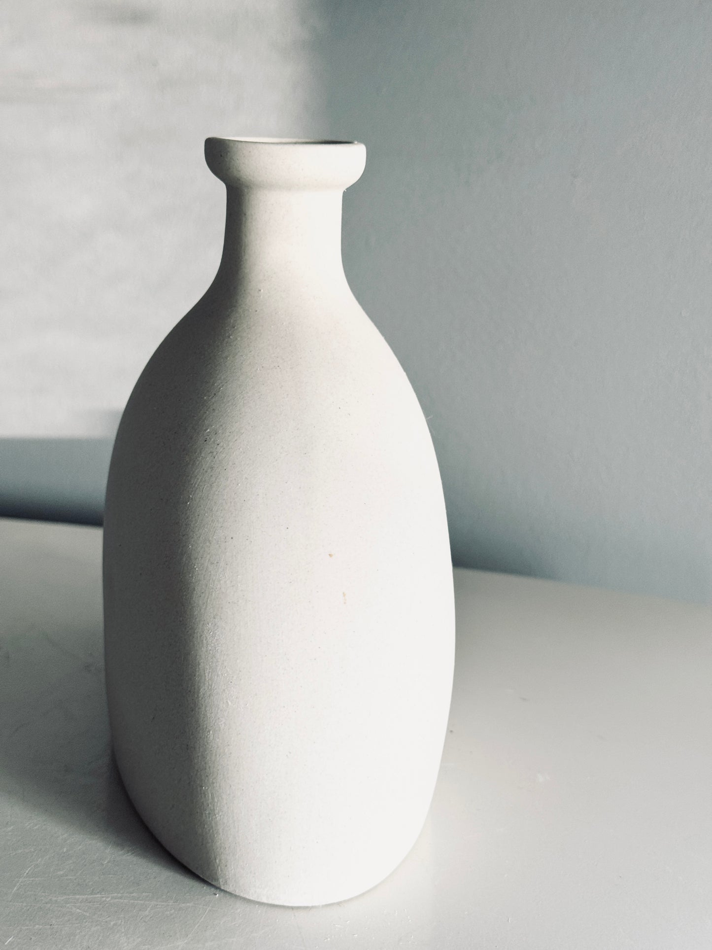 White Stoneware Flat Textured Vase, Modern