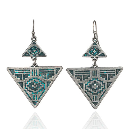 Bohemian Vintage Metal Triangle Pendant Earrings