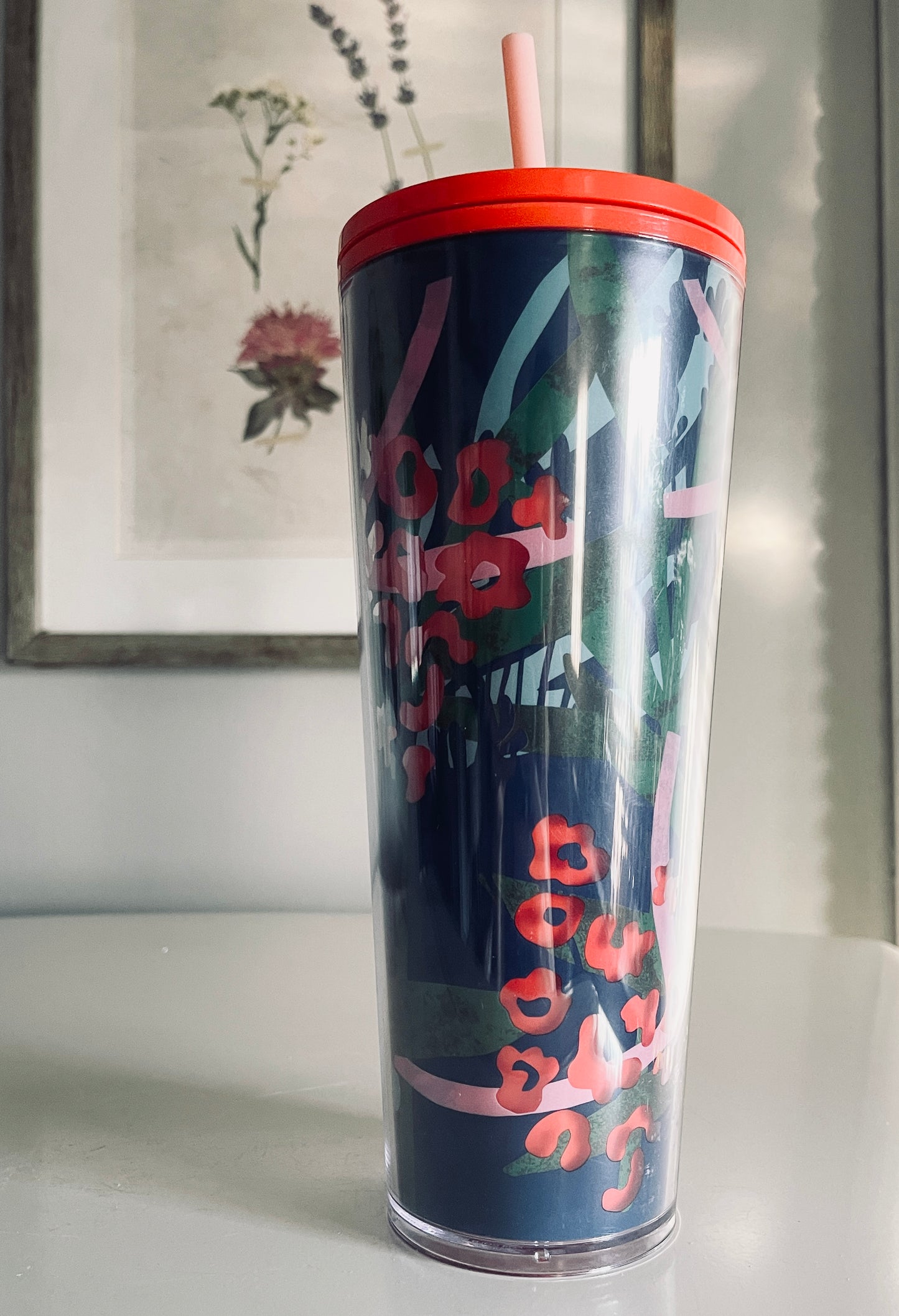 Starbucks Coffee Company, 24oz Floral Multicolor Cold Beverage Tumbler with Lid