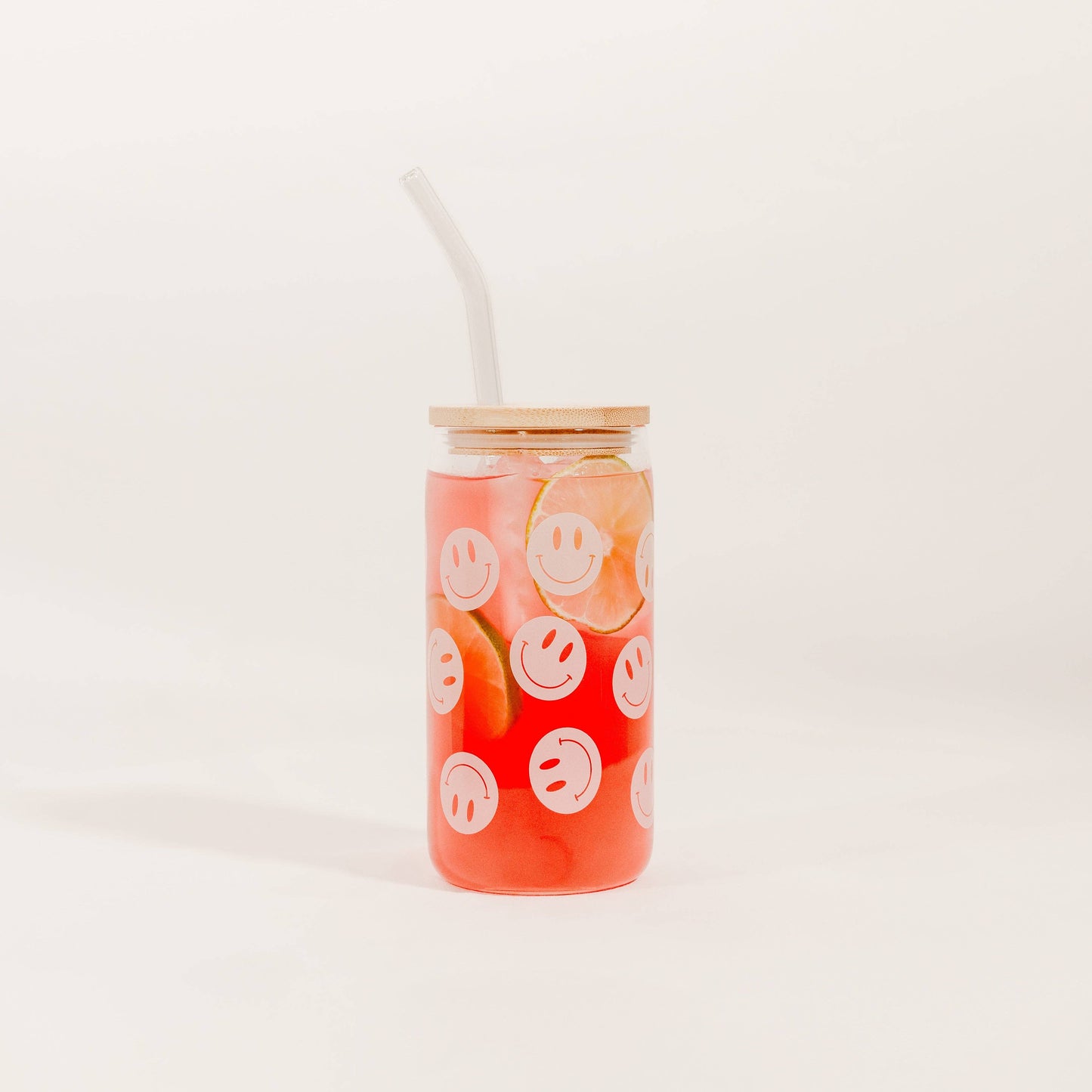 Sweet Water Decor, Cute Smiley Glass Can Tumbler With Straw 17oz Glass Tumblers