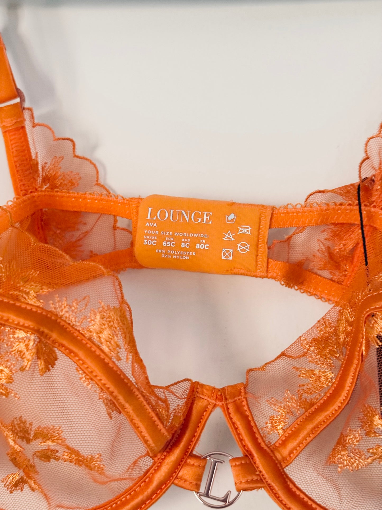 LOUNGE, Sheer Floral Balcony Bra in Orange Lingerie Lace