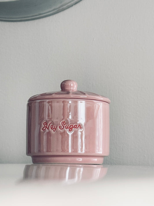 Hey Sugar Covered Sugar Bowl, Romantic Valentine Pink Covered Lid Home Accents Serving