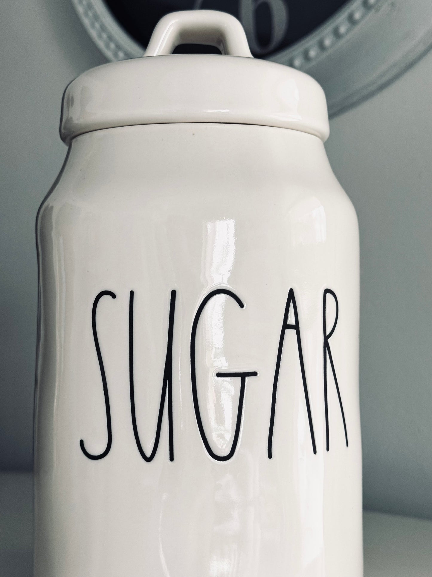 Rae Dunn by Magenta, Medium sized White Sugar Canister, Farmhouse Kitchen Storage