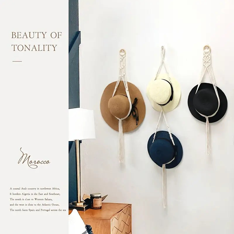 Boho Hat Organizer with Tassels for Home Decor