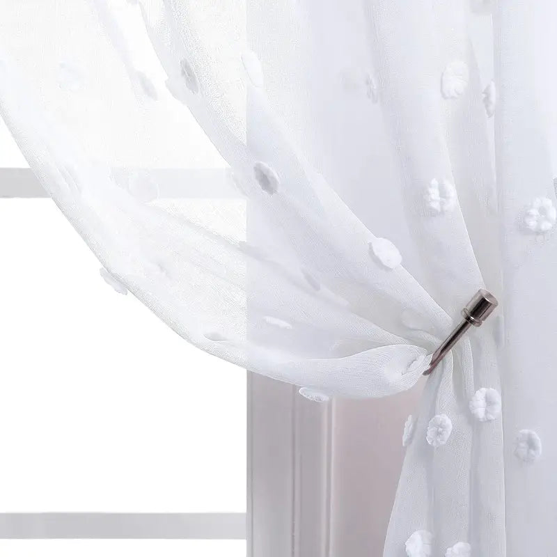 Boho Floral Textured Sheer Curtains for Living Room