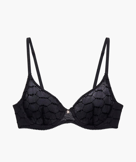 Savage x Fenty, Black Flocked Logo Unlined Demi Bra Size 2X