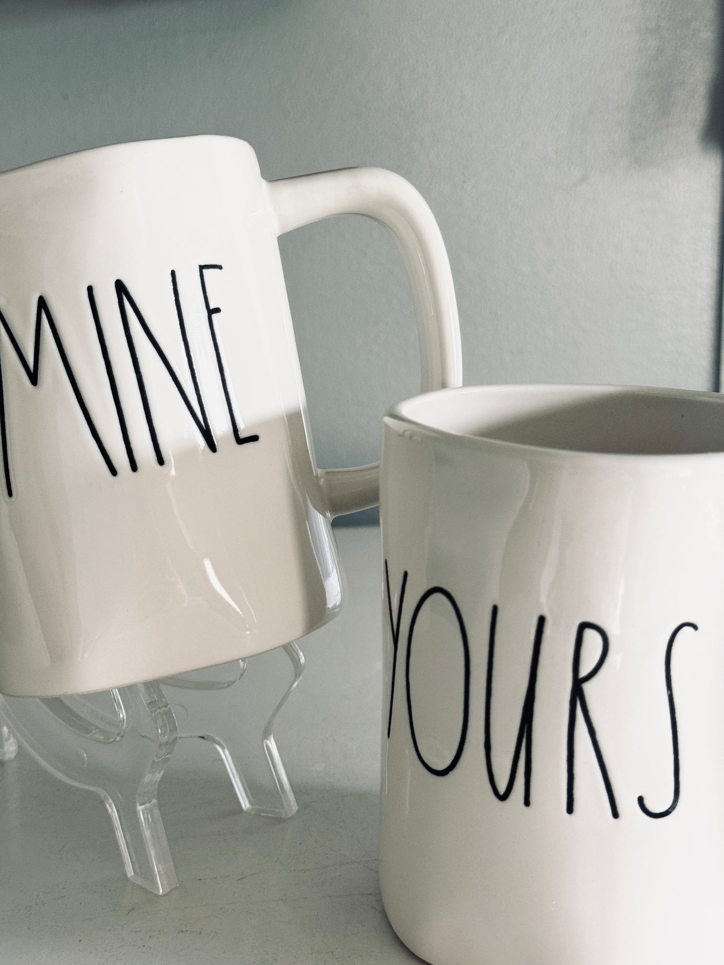 Rae Dunn by Magenta, Ceramic Mug Set Yours and Mine Coffee Tea Mugs Dining Home Accents