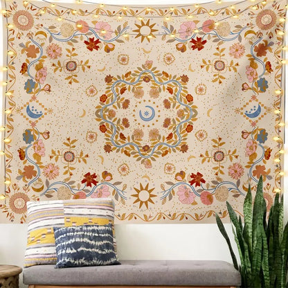 Boho Wall Hanging Tapestry - Sun Moon Stars Decor