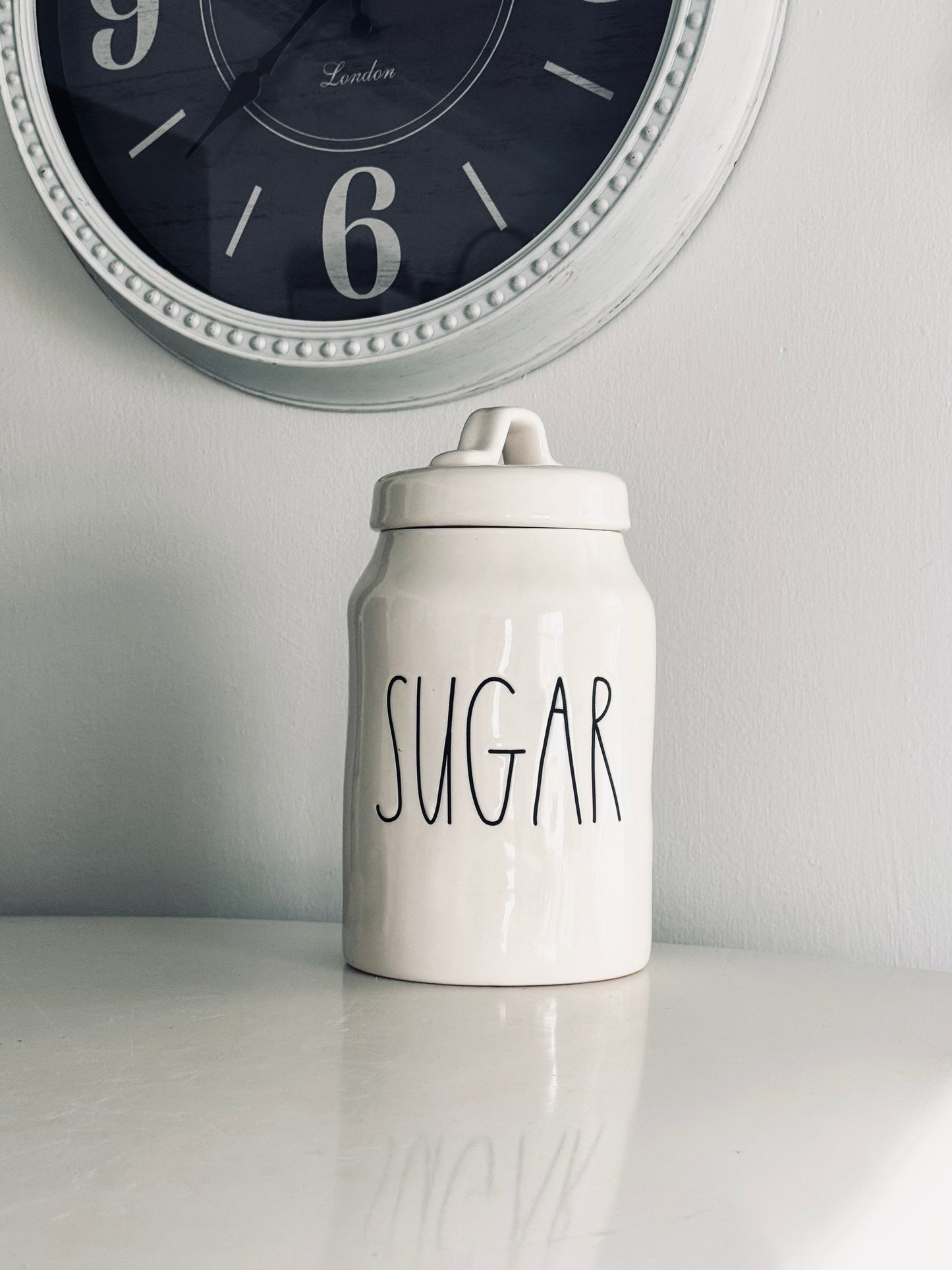 Rae Dunn by Magenta, Medium sized White Sugar Canister, Farmhouse Kitchen Storage