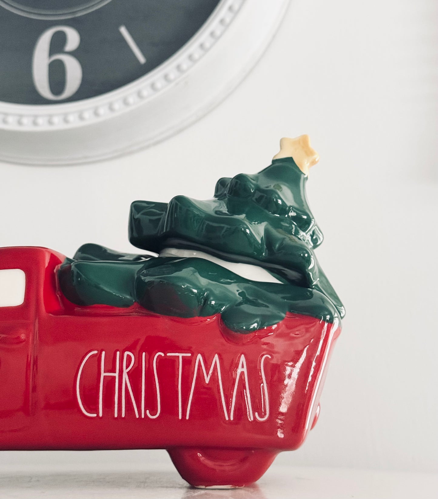 Rae Dunn by Magenta, Red Truck Carrying Christmas Tree Cookie Jar with Lid