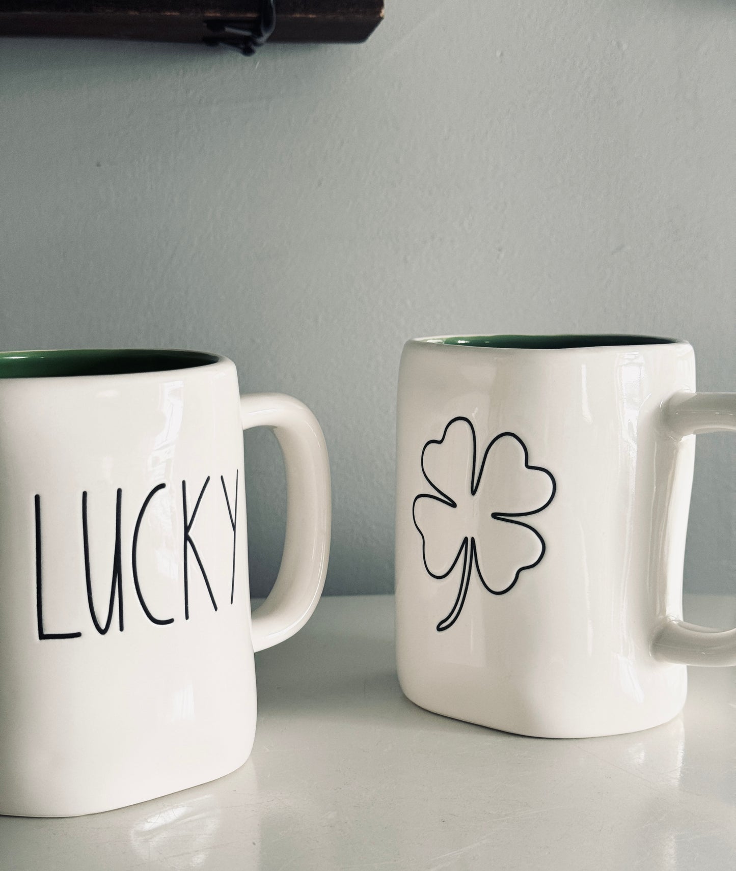 Rae Dunn by Magenta, Set of Two Lucky & Shamrock St. Patrick’s Day Inspired Mugs