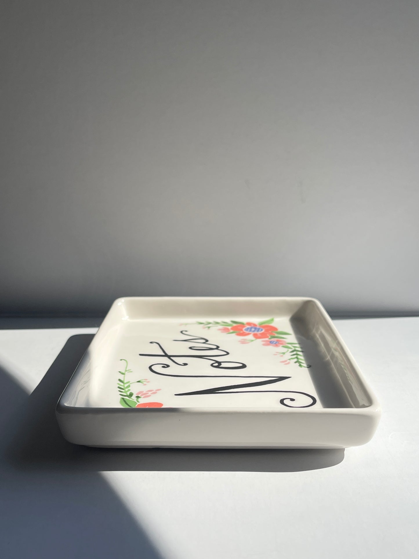 Rae Dunn by Magenta, Square Floral Tray, Etched Notes, Vintage Collectables