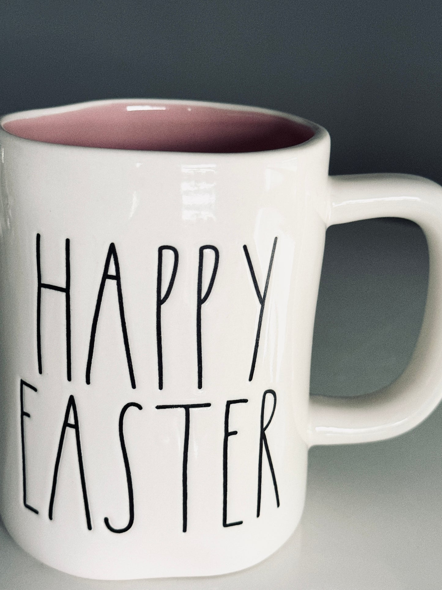 Rae Dunn by Magenta, Ceramic Happy Easter Tea Coffee Mug Pink Inside