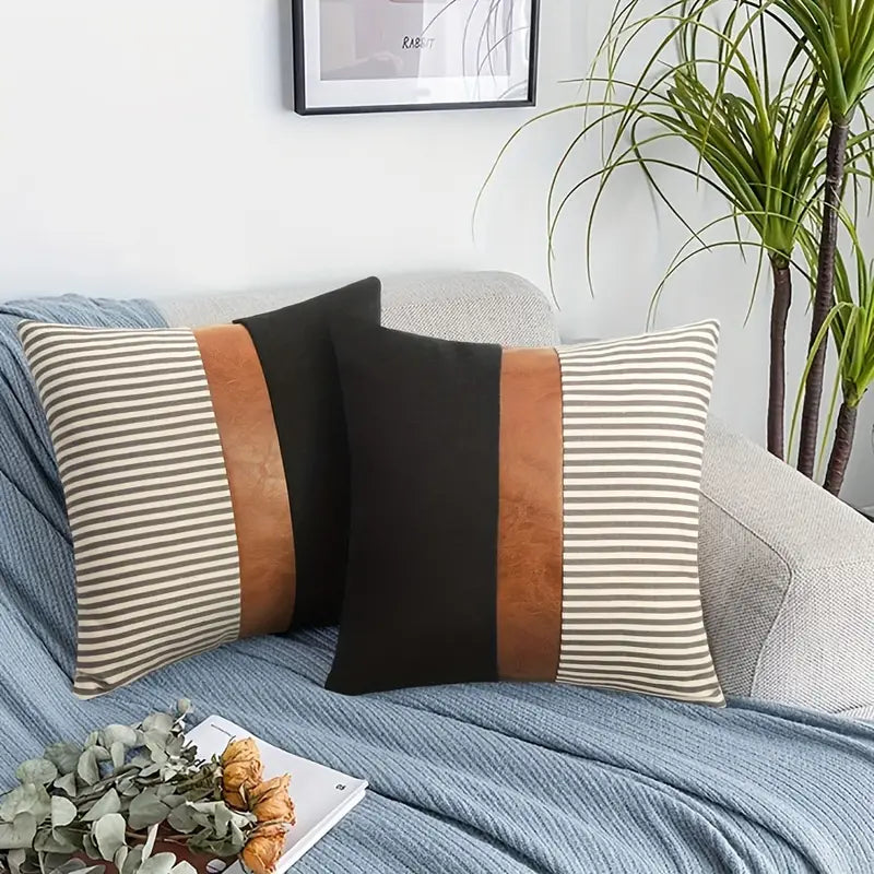 Faux Leather Stitching Pattern Pillow Case