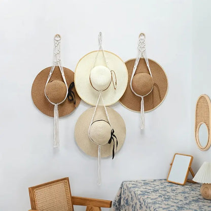 Boho Hat Organizer with Tassels for Home Decor